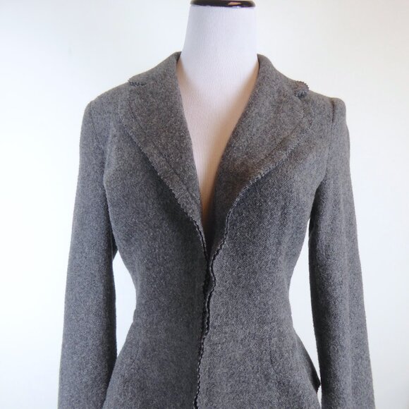 JULIA wool knit Jacket gray blazer herringbone pinked edge wool fitted 8 - Picture 1 of 12